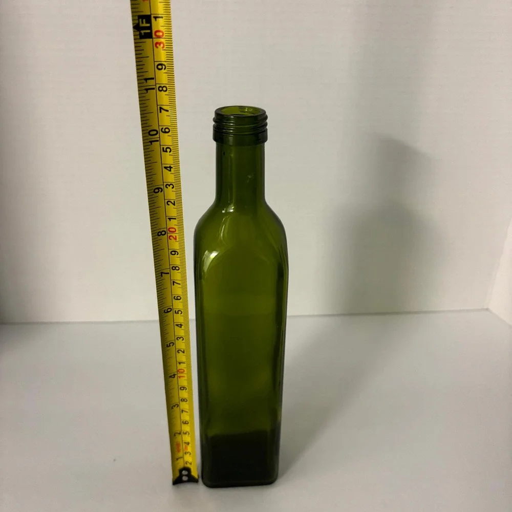 Green Glass Olive Oil Bottle 500ml Square Marasca Cruet for Vinegar or Syrups